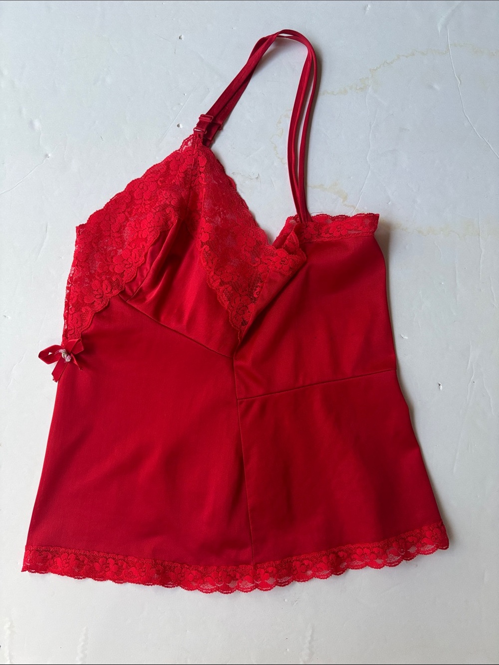 True Vintage 70’s Red Satin Lace Camisole Skirt Slip Set Matching Coordinating S - Picture 13 of 17